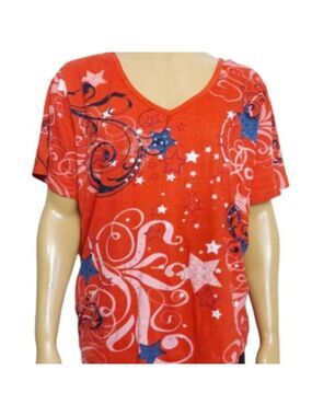 Collections Etc Red V-Neck Patriotic Shirt Size Xl. Pre-loved In Good Condition‎